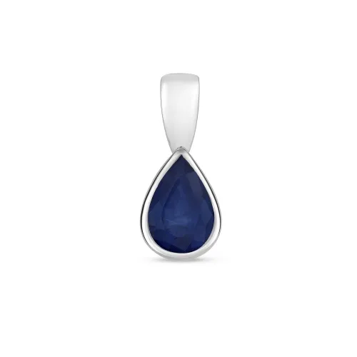 7X5mm Pear Shaped Sapphire Rubover Pendant 9ct White Gold